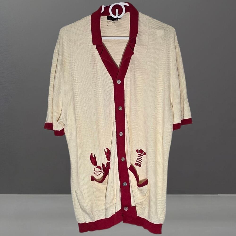Art of Rhetoric Lobster Knit Cardigan Men's XL Tan And Red